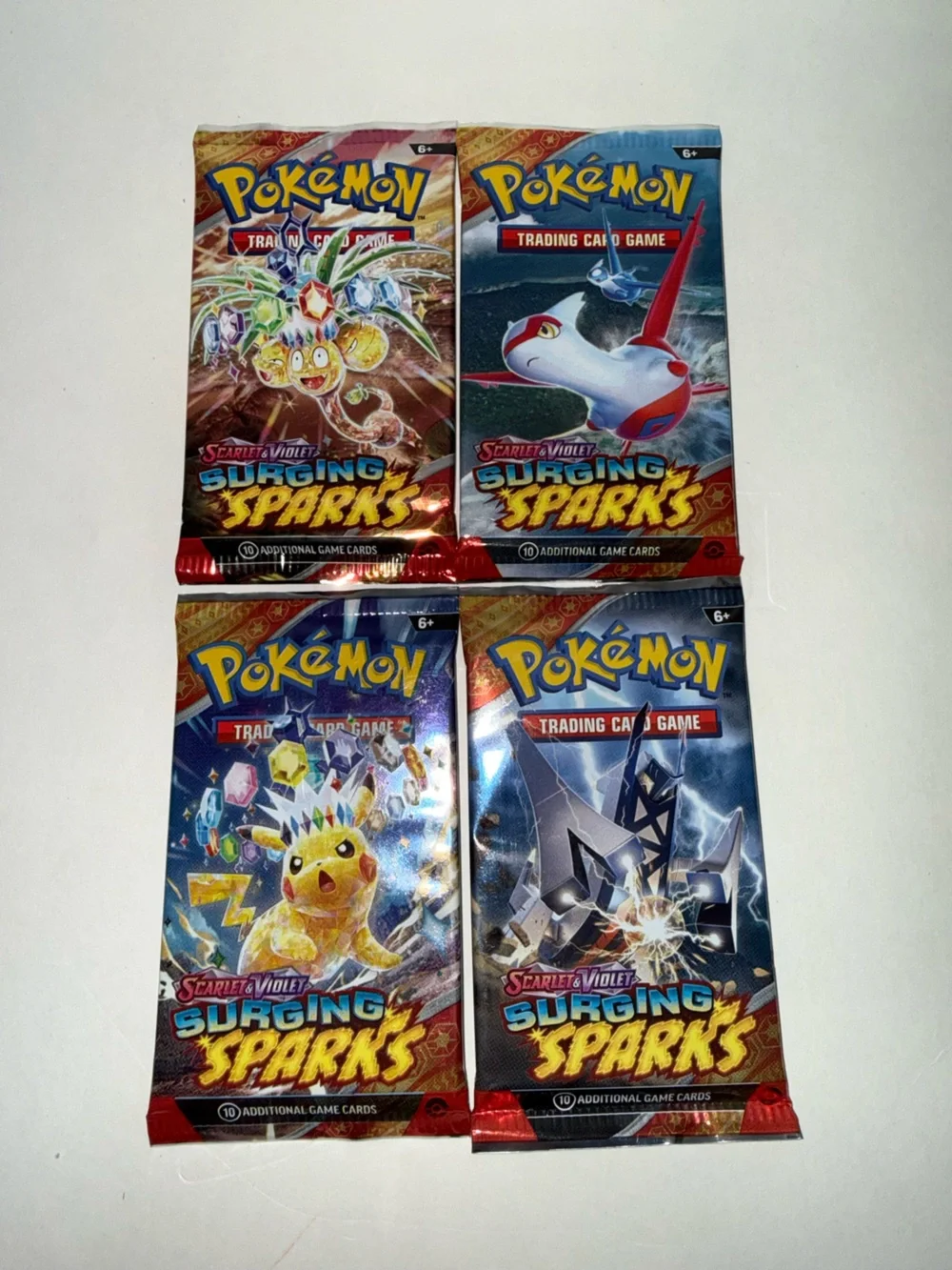 4x Pokemon Scarlet & Violet Surging Sparks Sealed Booster Pack Complete Art Lot